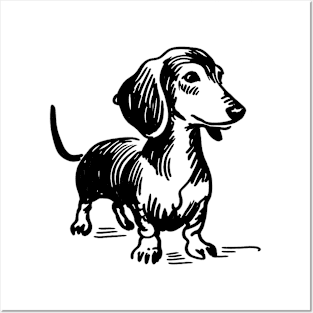 Stick figure dash hound dog in black ink Posters and Art